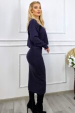 Compleu elegant cu aspect tricotat Caryne, rochie si bluza oversize, Bleumarin, Marime S/M - imagine 2