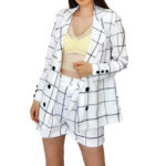 Compleu elegant Haven, sacou lung si pantaloni scurti cu cordon detasabil, Alb