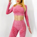 Compleu fitness Wish, cu top scurt si colanti cu imprimeu, Rosu