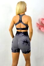 Compleu fitness ZAMIR, top, cupe buretate si colanti scurti push up, Gri-Negru - imagine 2
