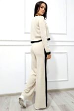 Compleu lana Thalos, cu bluza si pantaloni cu banda elastica, Crem, Marime S/M - imagine 2