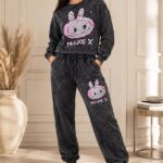 Compleu sport Bubelle, cu imprimeu grafic si pantaloni jogger, Negru