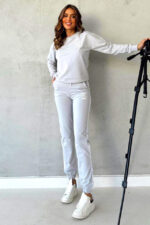 Compleu sport dama, BuGGy, pantaloni cu snur in talie si bluza lejera, Gri - imagine 2