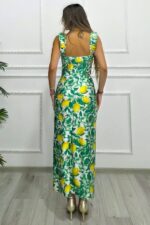 Compleu Summer Party, top cu volane si fusta cu imprimeu lamai, Verde, Marime S/M - imagine 2