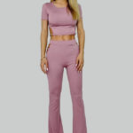Compleu tetra Infinit, pantaloni si top, Roz pudra