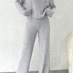 Compleu tetra Scarlett, cu bluza large, gluga si pantaloni lejeri, Gri