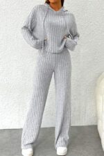 Compleu tetra Scarlett, cu bluza large, gluga si pantaloni lejeri, Gri