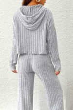 Compleu tetra Scarlett, cu bluza large, gluga si pantaloni lejeri, Gri - imagine 2