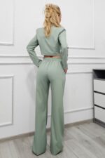 Costum business Elysian, cu sacou scurt si pantaloni wide leg, VerniL, Marime S/M - imagine 2