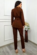 Costum elegant de zi GRAZYA, sacou cu cordon si pantaloni conici, MARO - imagine 2
