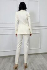 Costum office ARLENA, cu sacou cambrat si pantaloni conici, Crem - imagine 2