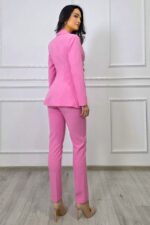 Costum office ARLENA, cu sacou cambrat si pantaloni conici, ROZ - imagine 2
