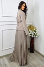 Costum office, cu brosa LUNIS, fusta lungime oversize si sacou, GRI, Marime S/M/L - imagine 2