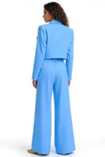 Costum office Marcella, cu sacou structurat si pantaloni evazati, BLEU, Marime S/M - imagine 2