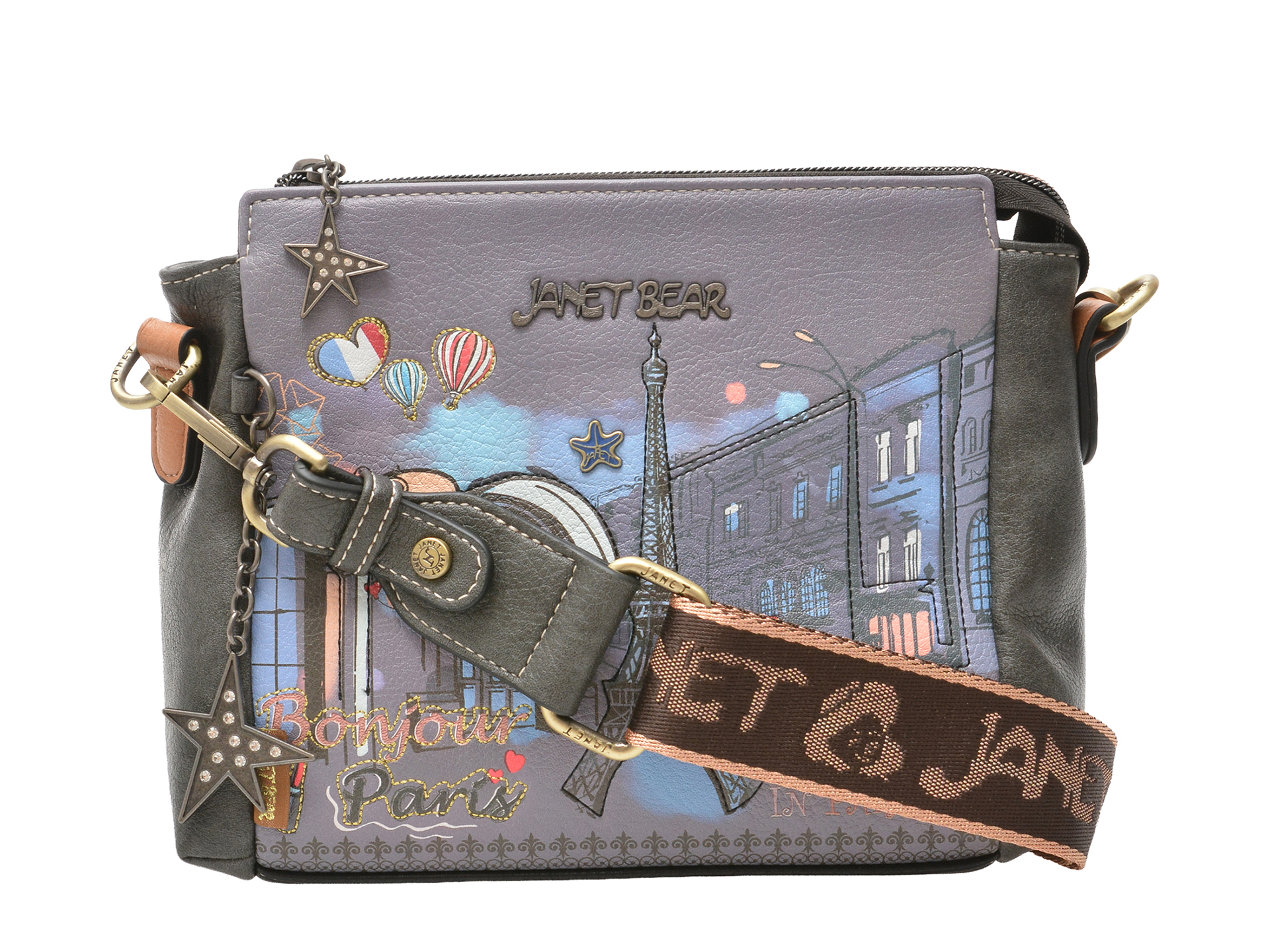 df2975167534e99a60b8c4729fb2f304b6b7944626856f309ecd3955f458e1ea Geanta GRYXX & JANET DENESE multicolor, PARIS DREAM, din piele ecologica - imagine 1