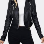 Geaca din piele ecologica Mazza, model biker si inchidere cu fermoar in doua variante, Negru