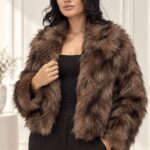 Haina animal print Ysolde din blana ecologica, cu interior satinat, BEJ, Marime S/M