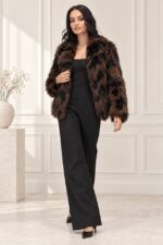 Haina animal print Ysolde din blana ecologica, cu interior satinat, MARO, Marime S/M
