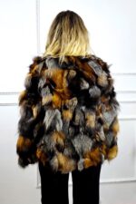 Haina de dama din blana naturala de vulpe FELYNA, croi mediu, Bej/Gri, Marime S/M/L - imagine 2