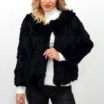 Haina de dama Lea Bliss din blana naturala de iepure, Negru, Marime S/M