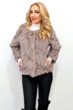 Haina de dama Lea Bliss din blana naturala de iepure, Roz prafuit, Marime S/M - imagine 2