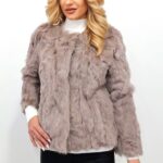 Haina de dama Lea Bliss din blana naturala de iepure, Roz prafuit, Marime S/M