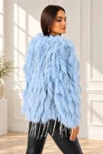 Haina eleganta Aylin, din blana naturala de vulpe, cu paiete asimetrice, Baby Blue, Marime S/M/L - imagine 2