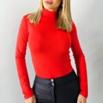 Helanca subtire de dama Lady Liza, cu guler inalt, Rosu aprins
