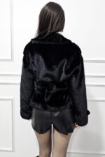 Jacheta scurta din blana eco Leighton, cu cordon supradimensionat, Negru - imagine 2