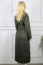 Palton lung de dama Camilla, inchidere cu nasturi si cordon, Verde, Marime S/M - imagine 2