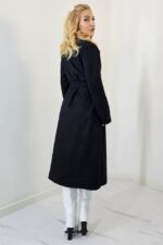 Palton lung Melanda, material gros si cordon detasabil, Negru, Marime S/M/L - imagine 2