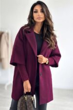 Palton oversize Katiuska, maneca panou suprapus, tricot si revere, Mov, Marime S/M/L