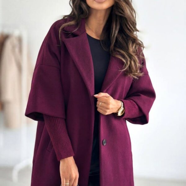 Palton oversize Katiuska, maneca panou suprapus, tricot si revere, Mov, Marime S/M/L