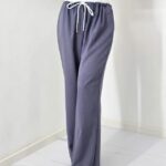 Pantaloni casual ALEF, croiala wide leg si snur in talie, Gri inchis, Masura S/M/L