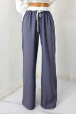 Pantaloni casual ALEF, croiala wide leg si snur in talie, Gri inchis, Masura S/M/L - imagine 2