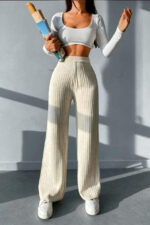 Pantaloni casual AZIZ, croiala lejera cu banda elastica in talie, Crem - imagine 2