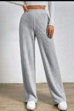 Pantaloni casual AZIZ, croiala lejera cu banda elastica in talie, Gri - imagine 2