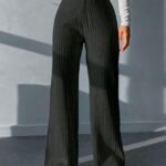 Pantaloni casual AZIZ, croiala lejera cu banda elastica in talie, Negru