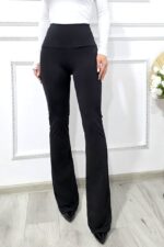 Pantaloni casual evazati OLA BE, cu emblema si banda modelatoare, NEGRU