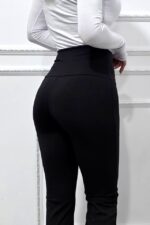 Pantaloni casual evazati OLA BE, cu emblema si banda modelatoare, NEGRU - imagine 2
