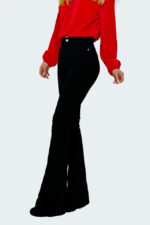 Pantaloni casual Kasian, evazati, cu efect de push up si buzunare laterale, Negru - imagine 2