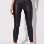 Pantaloni cu talie inalta si efect push-up din piele ecologica
