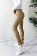 Pantaloni Dallas, din piele ecologica, cu talie inalta si push-up, Bej - imagine 2