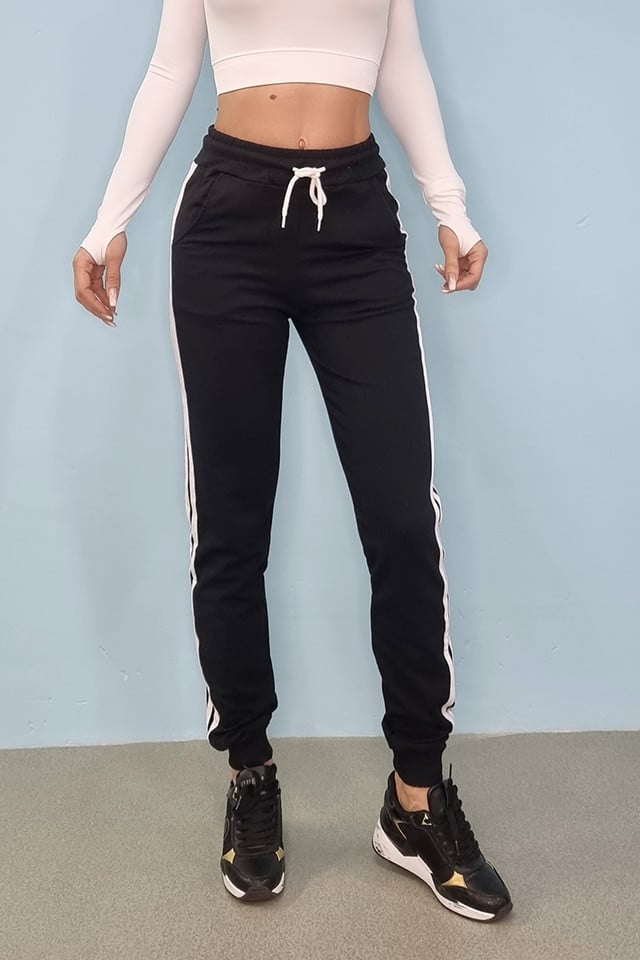 pantaloni-de-trening-confort-cu-dungi-laterale-negru16047 Pantaloni de trening, Confort, cu dungi laterale, Negru - imagine 1