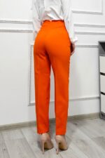 Pantaloni eleganti, ChicMe, croiala conica si buzunare decorative, Portocaliu - imagine 2