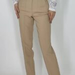 Pantaloni eleganti, ChicMe, cu talie inalta, Crem