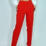 Pantaloni eleganti, ChicMe, cu talie inalta, Rosu