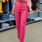 Pantaloni eleganti, ChicMe, cu talie inalta, Roz