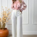 Pantaloni eleganti de dama AVIA, croi larg cu buzunare, ALB