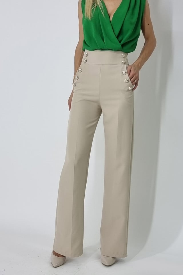 pantaloni-eleganti-palma-cu-talie-inalta-crem22945 Pantaloni eleganti Palma, cu talie inalta, Crem - imagine 1